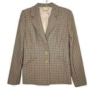 Elie Tahari Alexina Three Button Check Jacket Size 10 NEW Preppy Almond Blazer